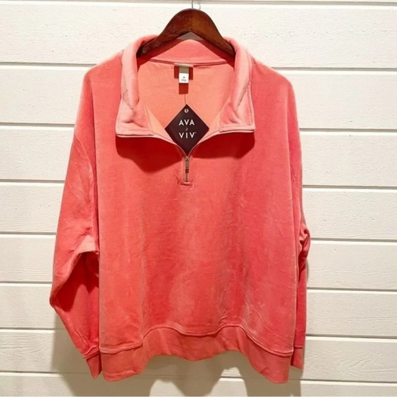 COPY - NWT Ava & Viv Coral Pink Knit 1/4 Zip Pullover Sweatshirt Size 3X - Picture 1 of 6
